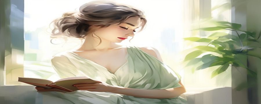 白洁少妇2026年夏季专题封面图，薄荷青调性，现代都市女性在窗边阅读，光线柔和温暖，人文气息浓郁